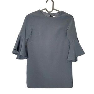 Milly Minis Girl's Grey Bell Sleeve Round Neck Top Size 8 Lined Back Zipper